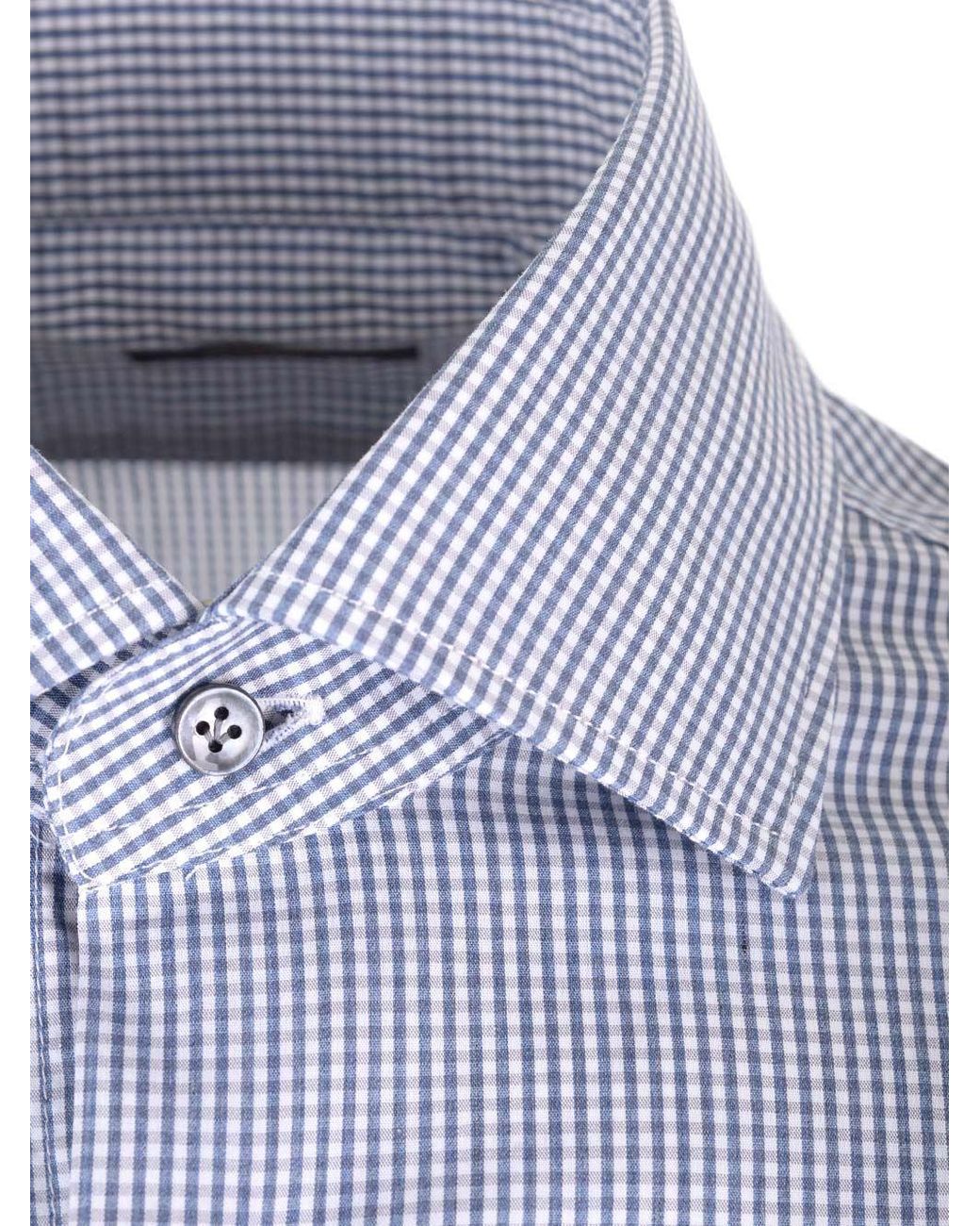Barba Napoli Blue Mini-Check Curved Hem Shirt for men