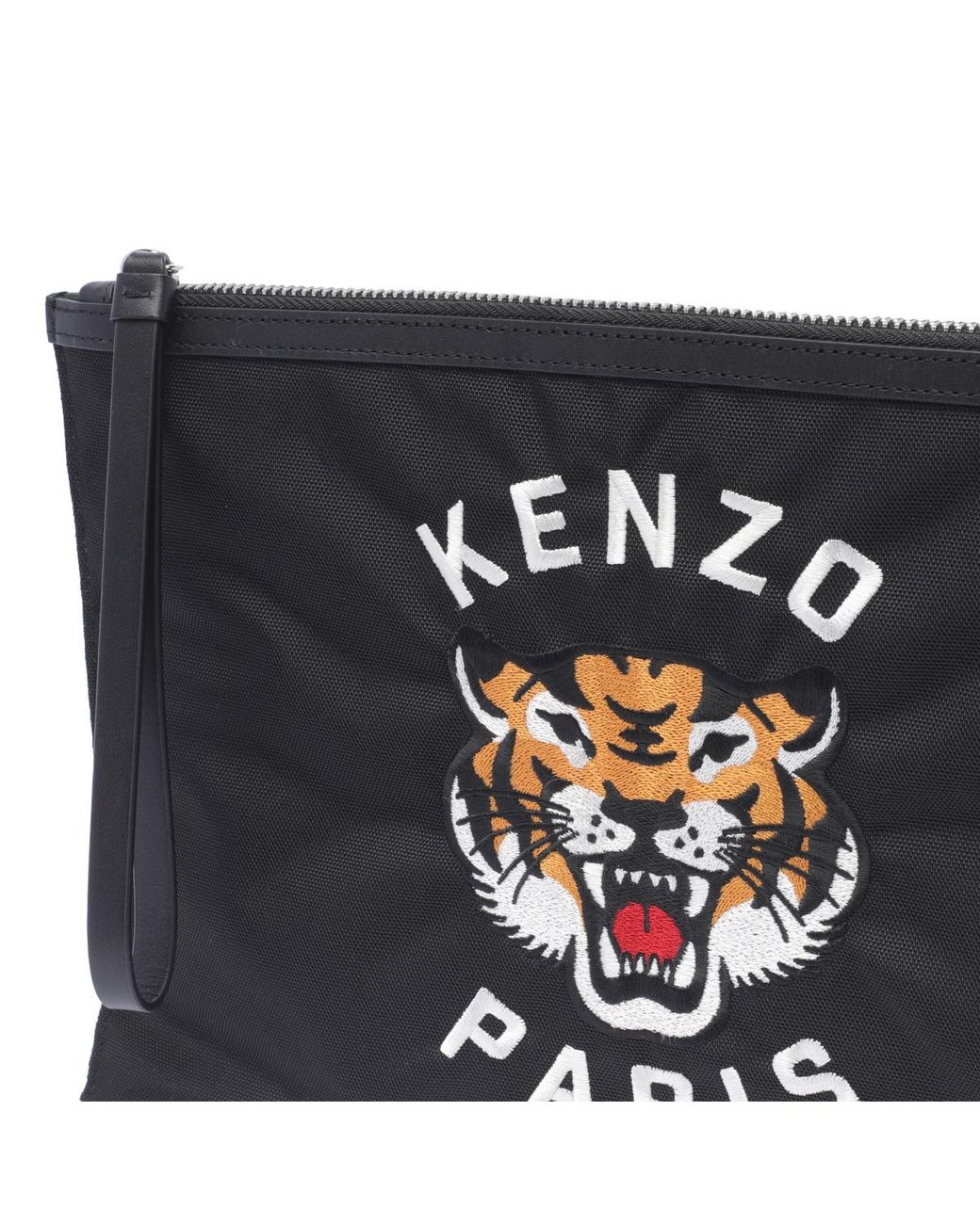 KENZO Black Tiger Embroidered Zip-Up Pouch for men