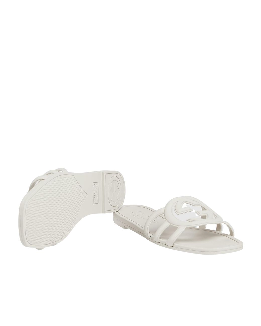 Gucci White Interlocking G Slide Sandals