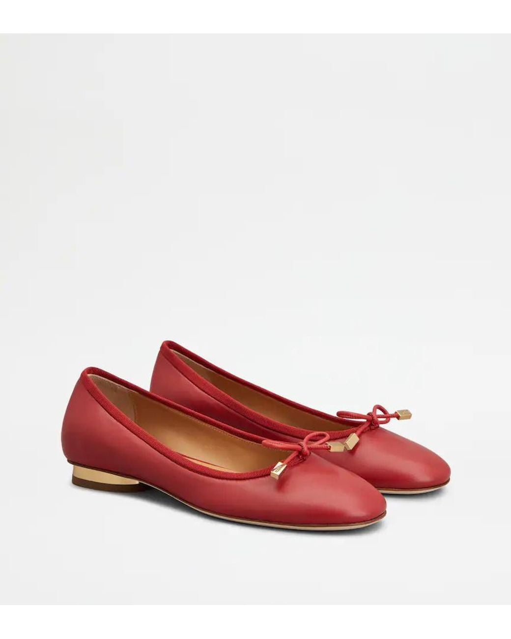 Tod's Red Round-Toed Ballet Shoes