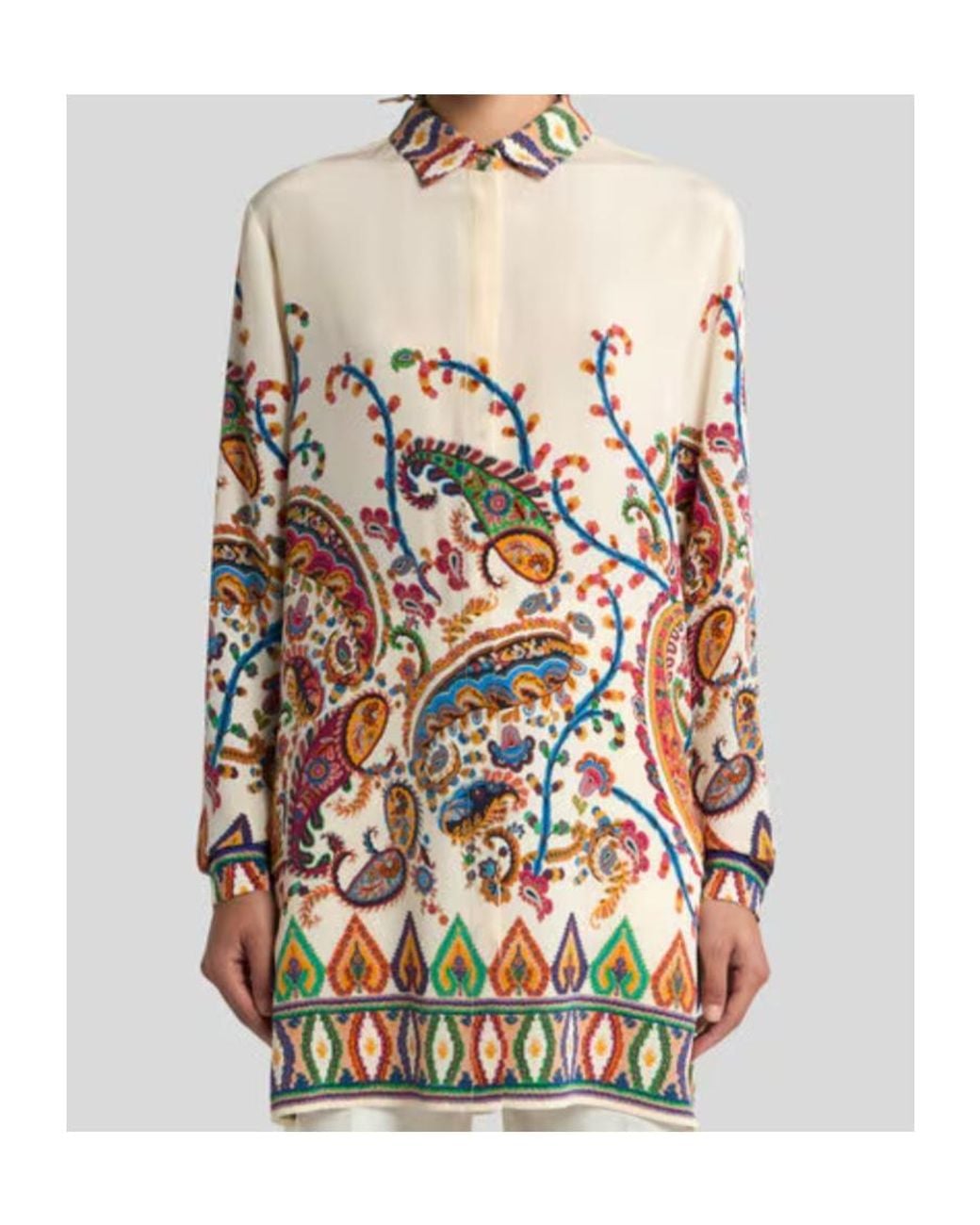 Etro White Placed Floral Paisley Printed Long Shirt