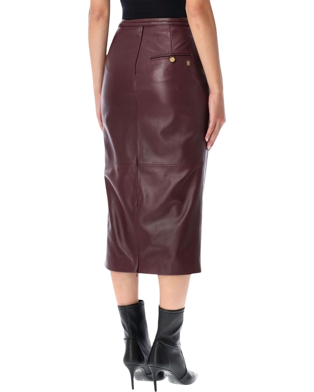 Alberta Ferretti Purple Belted Midi Leather Skirt