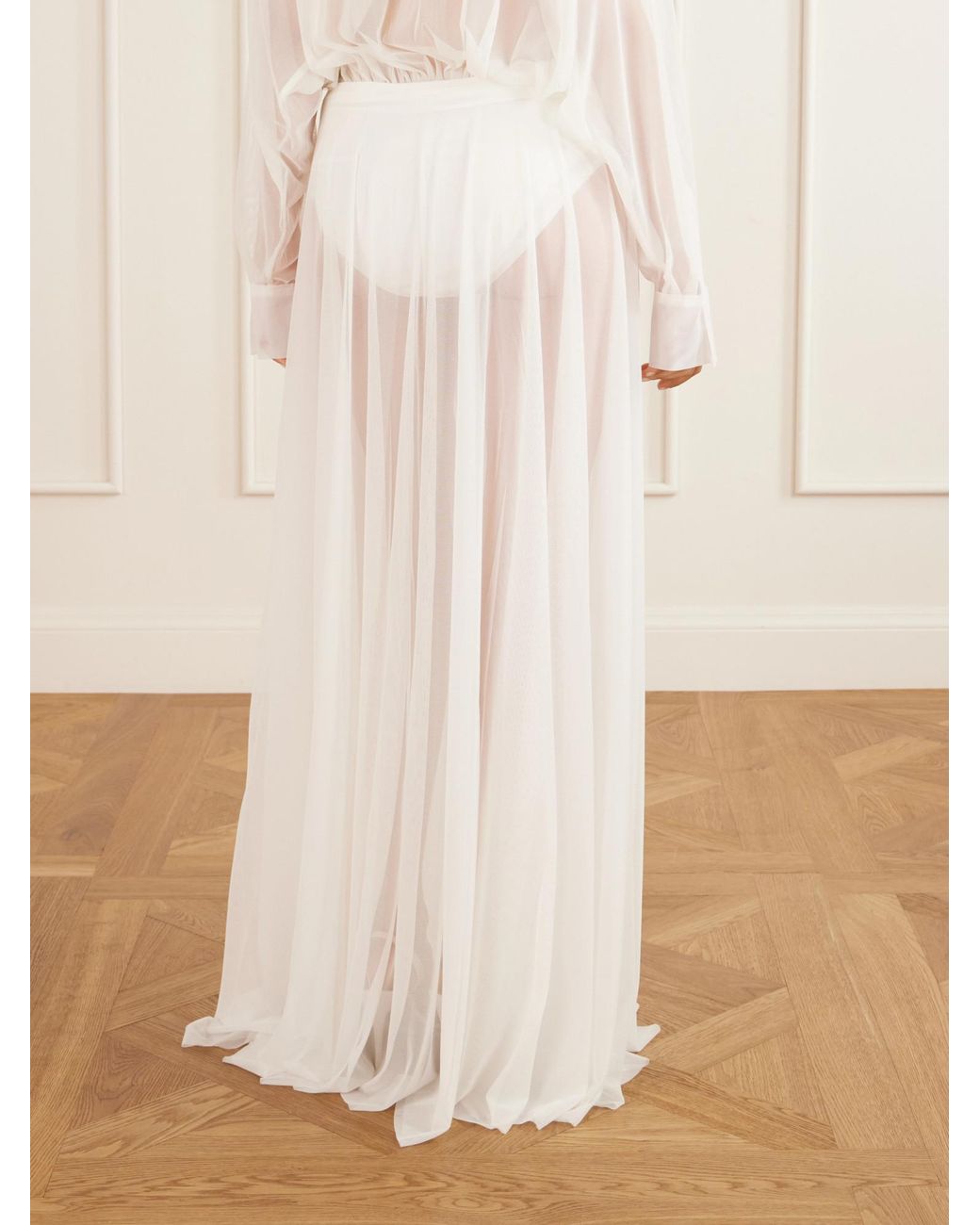 Norma Kamali White Tulle Maxi Skirt