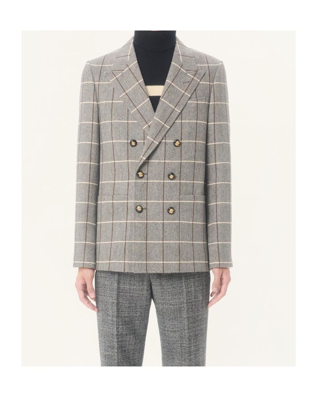 Valentino Gray Double-Breasted Wool Jacket With Check Pattern for men