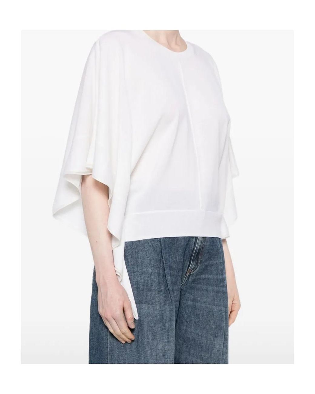 Dorothee Schumacher White Draped Ruffle-Sleeve Knit Top