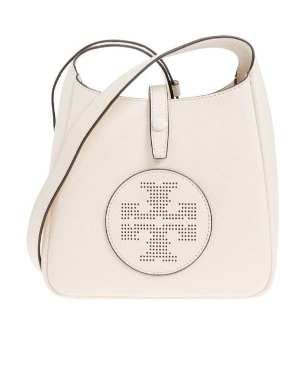 Tory Burch Natural Perforated-Logo Leather Cross Body Bag