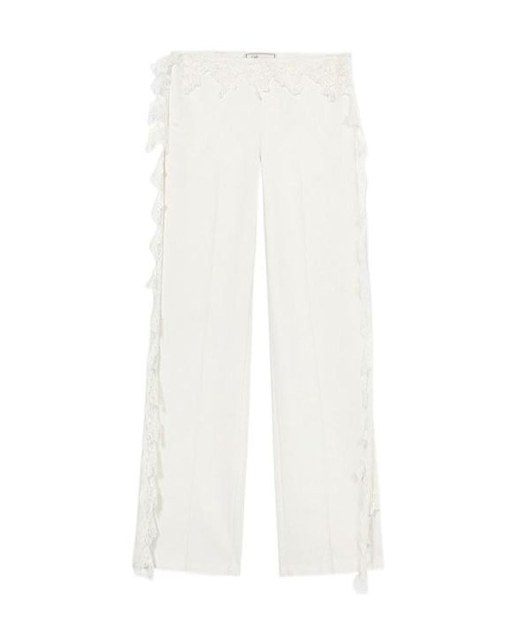 Blumarine White Lace-Detailed Draped Trousers