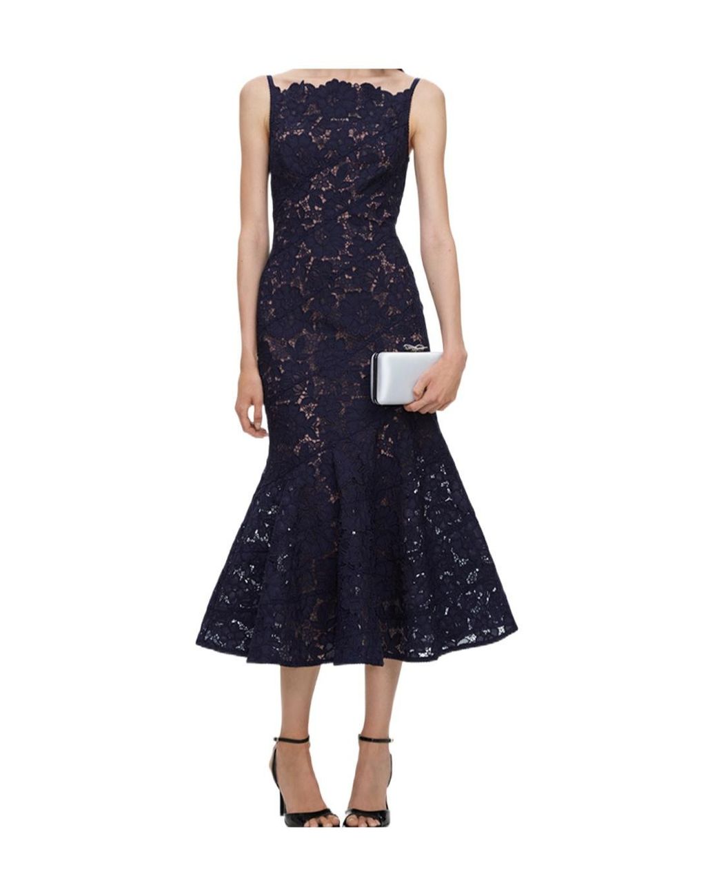 Self-Portrait Blue Spiral Lace Midi Dress