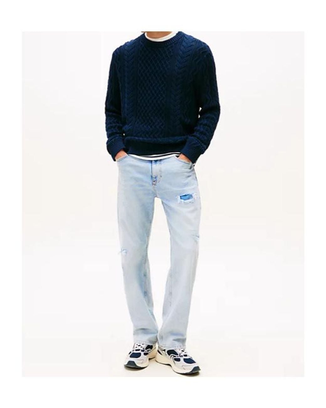 Tommy Hilfiger Blue Tommy Badge Cable Knit Slim Jumper for men