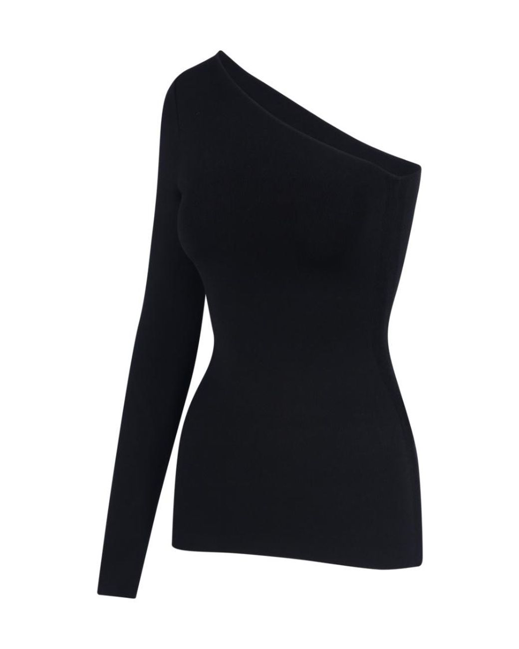 Victoria Beckham Blue One-Shoulder Ribbed Blouse