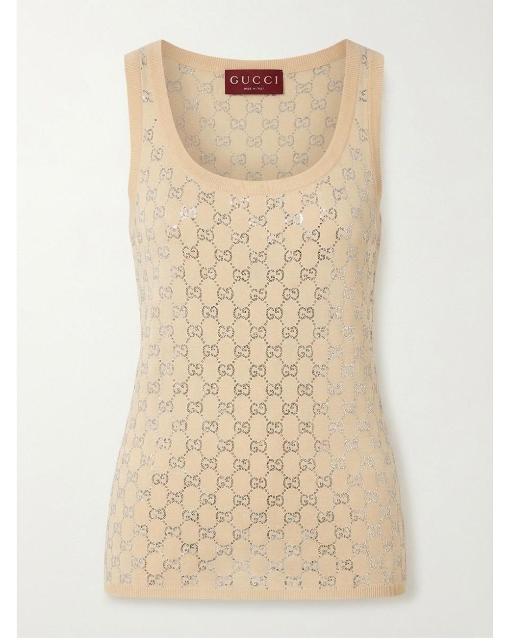 Gucci Monogrammed Embellished Tank Top in Natural | Lyst