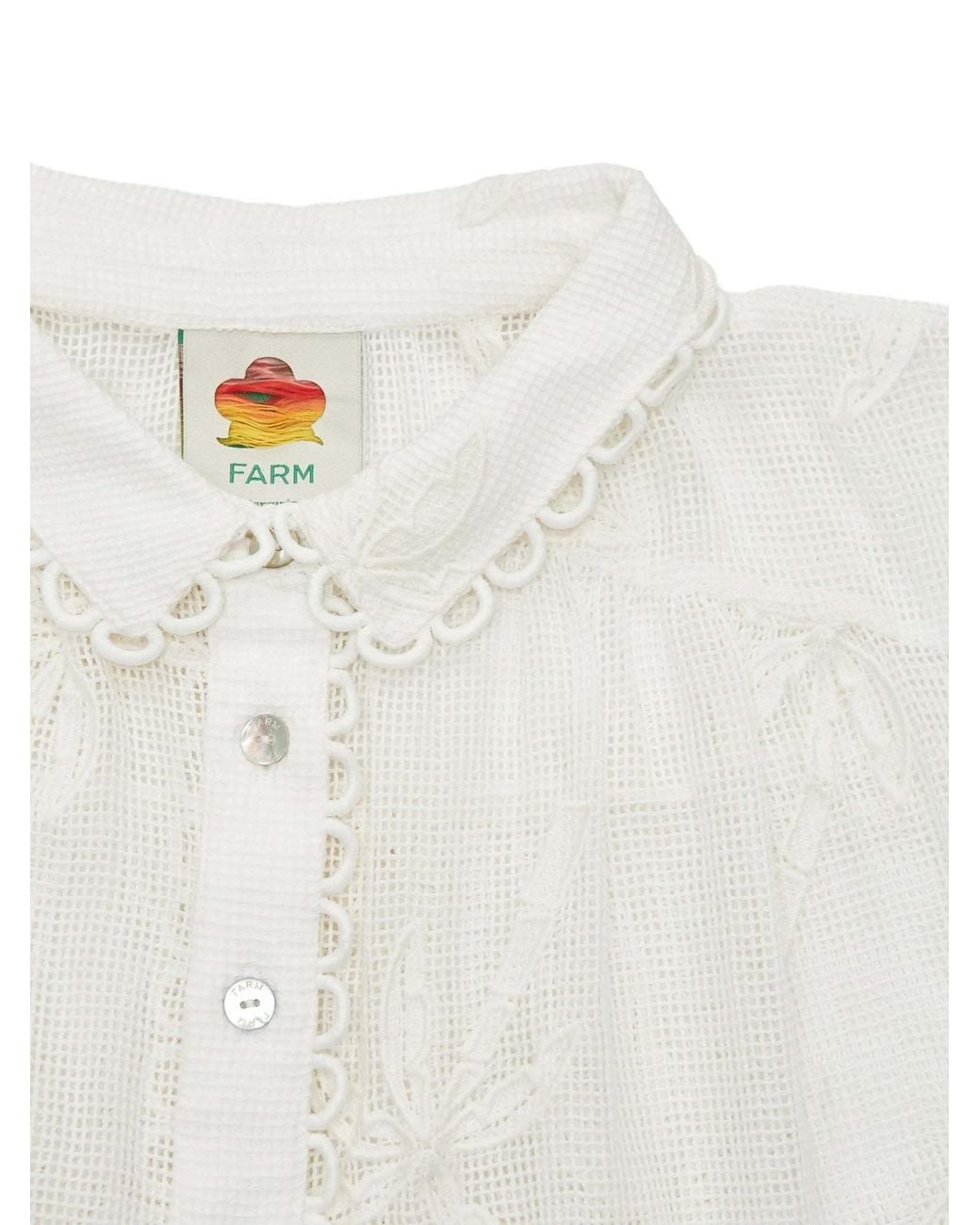 Farm Rio White Palm Trees Scalloped Short-Sleeved Shirt