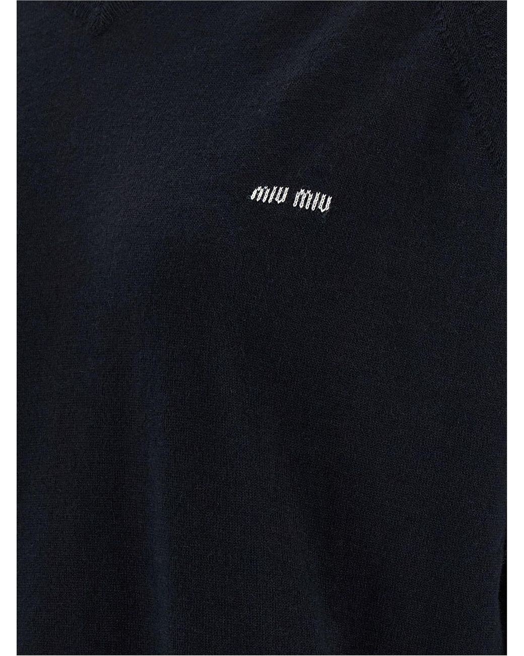 Miu Miu Black Short-Sleeved V-Neck Knitted Jumper