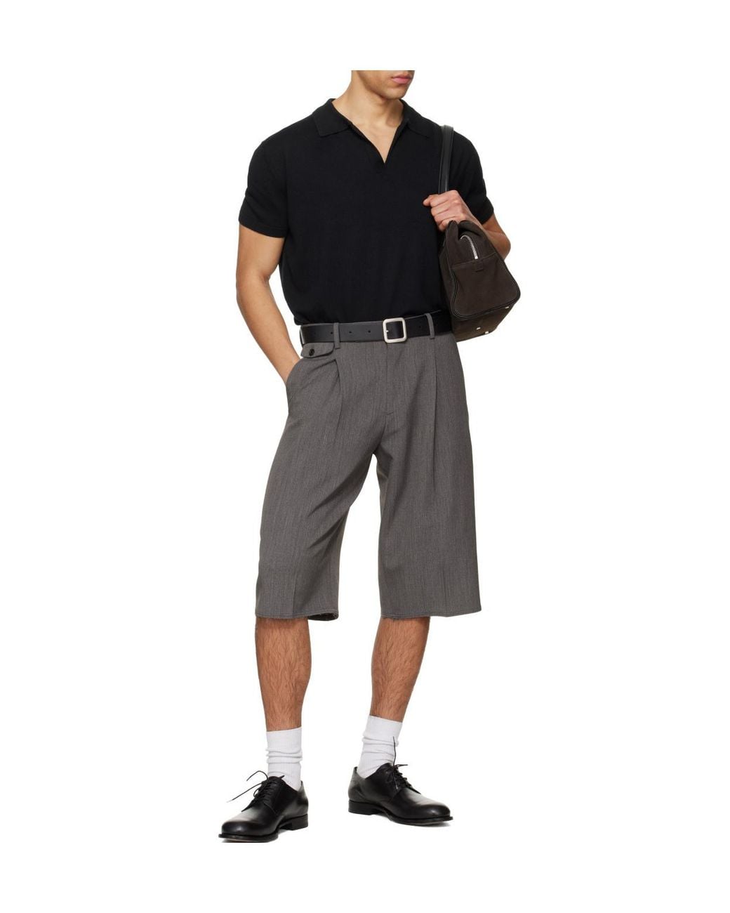 TONYWACK Gray Pleated Tailored Shorts for men