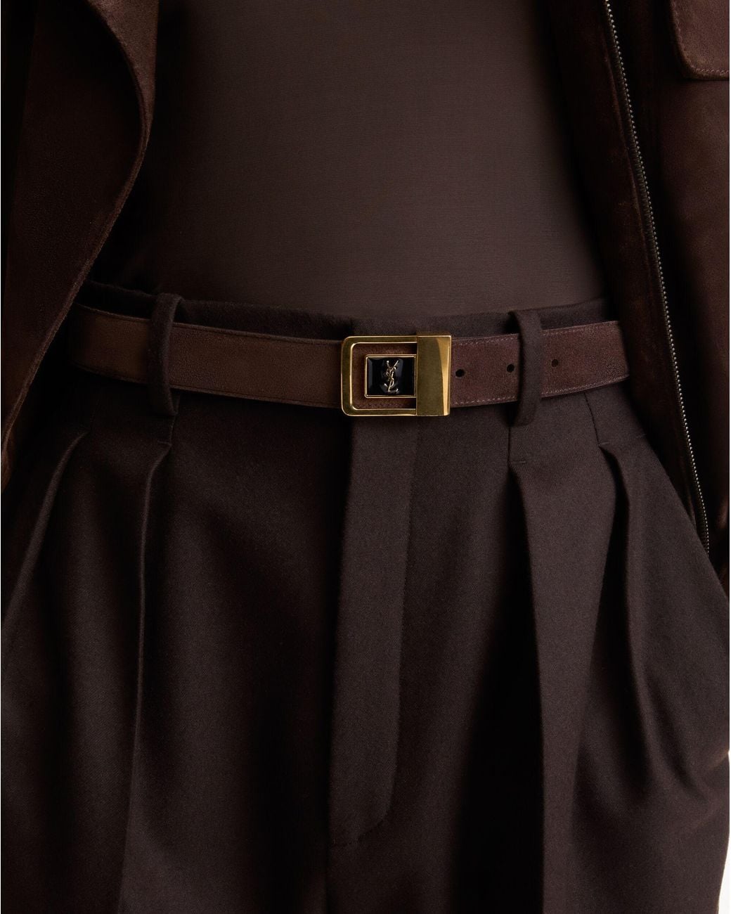 Saint Laurent White La 66 Suede Buckle Belt