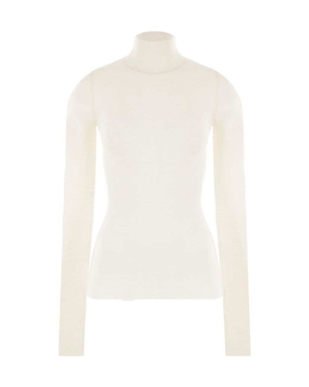 Bottega Veneta White Ribbed High Neck Sweater