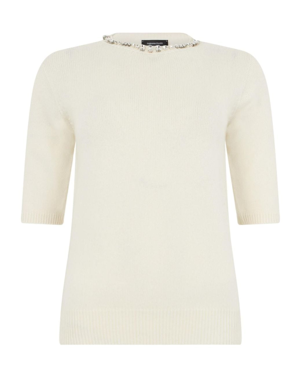 Fabiana Filippi White Embellished Short-Sleeve Knitted Top