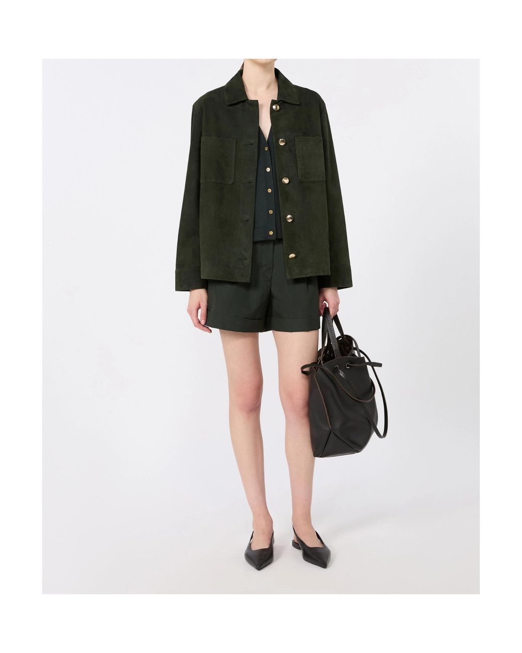 Max Mara Green Ubino Pleated-Front Cuffed-Hem Shorts