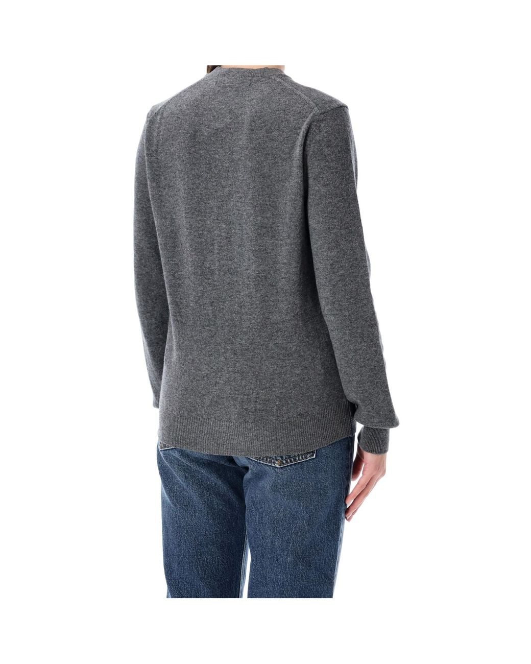 COMME DES GARÇONS PLAY Gray Comme Des Garçons Play Logo Detailed Crewneck Cardigan for men