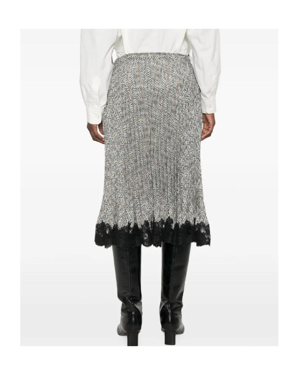 Ermanno Scervino Gray Pleated Lace Midi Skirt