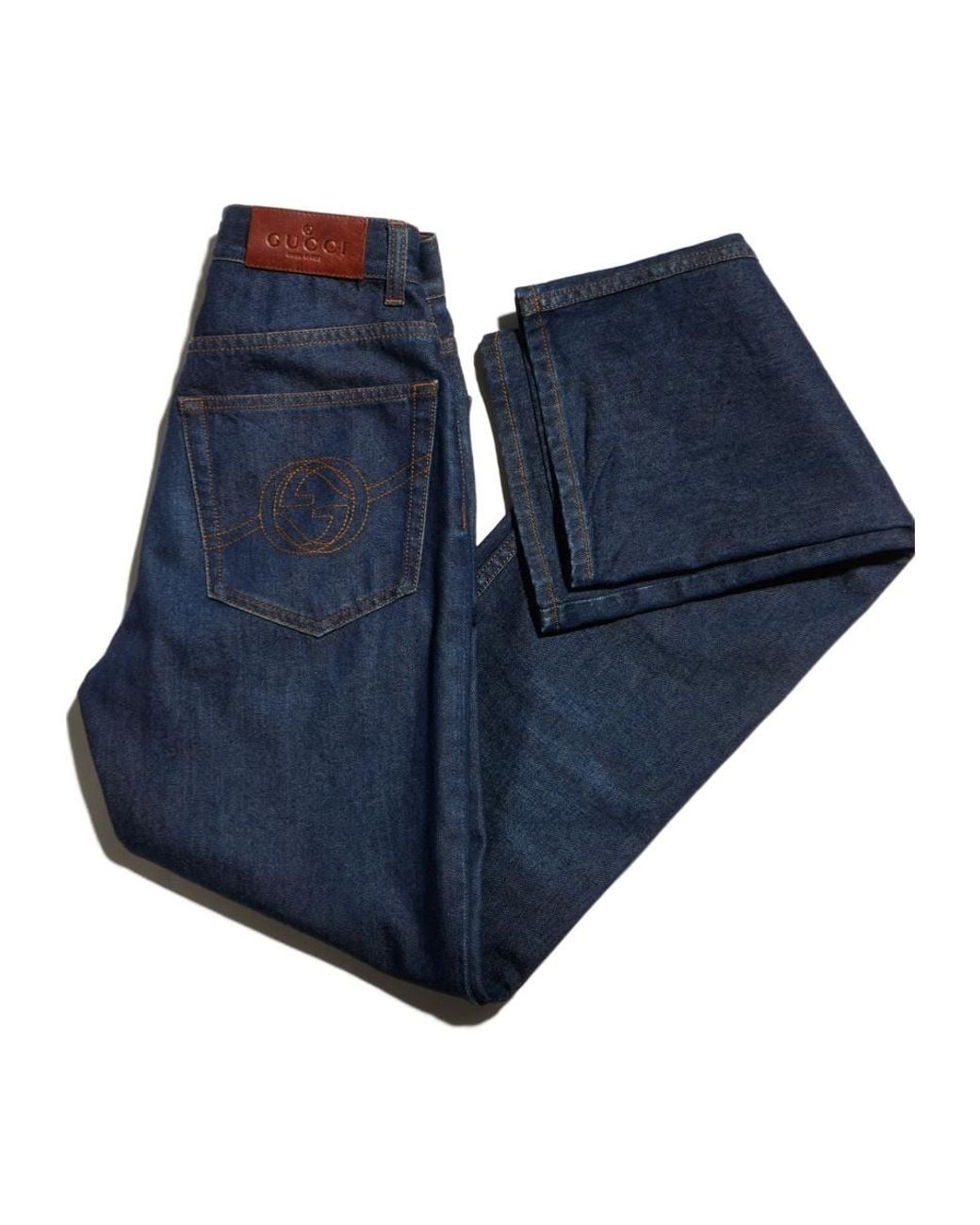 Gucci Blue Cotton Denim Pants With Embroidery