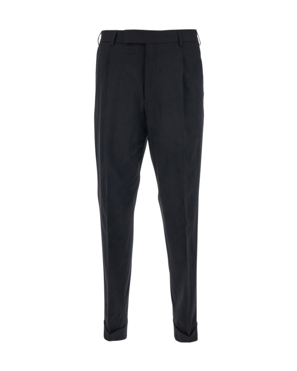 Pt Pantaloni Black Pt Torino Turn-Up Wool Stretch Pants for men