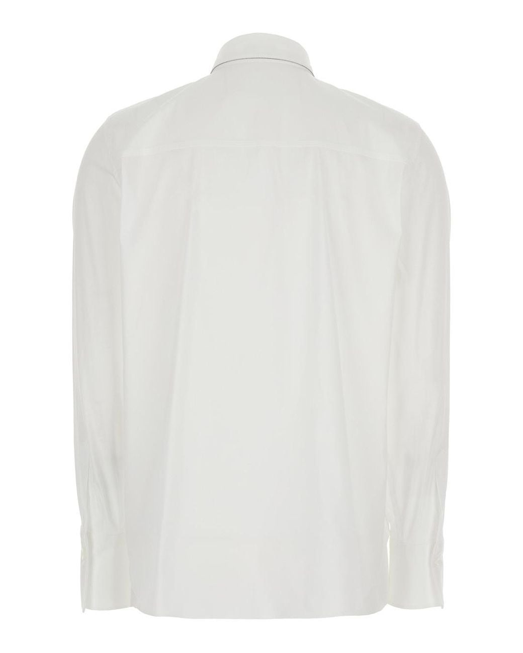 Brunello Cucinelli White Shirt With Pointed Collar And Monil Detail On The Collar