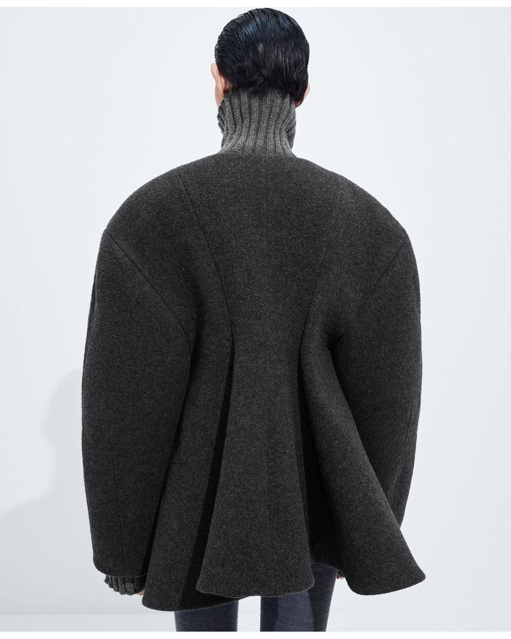 Bottega Veneta Black Paneled Wool-Blend Flannel Coat
