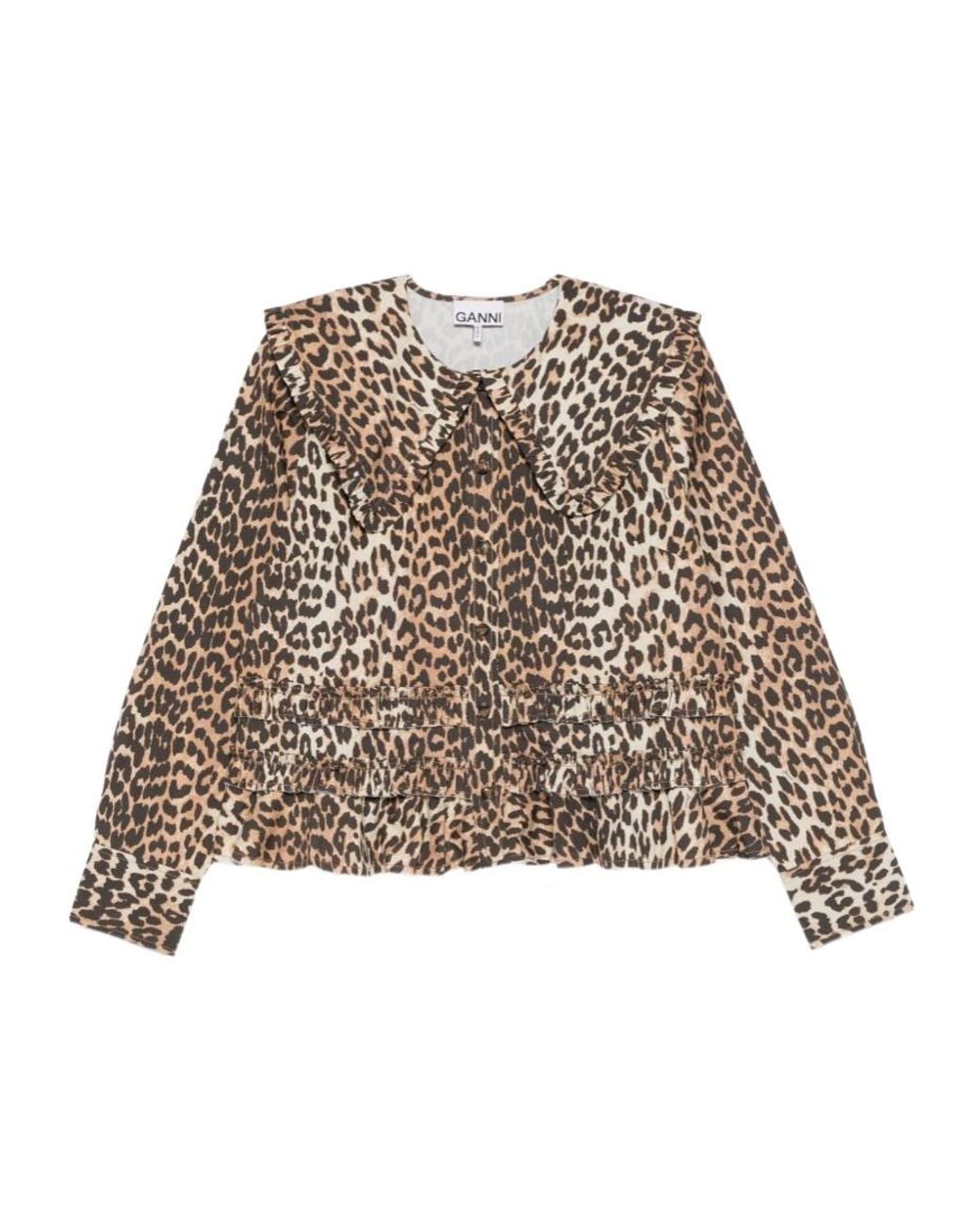 Ganni Natural Ruffled Printed Top