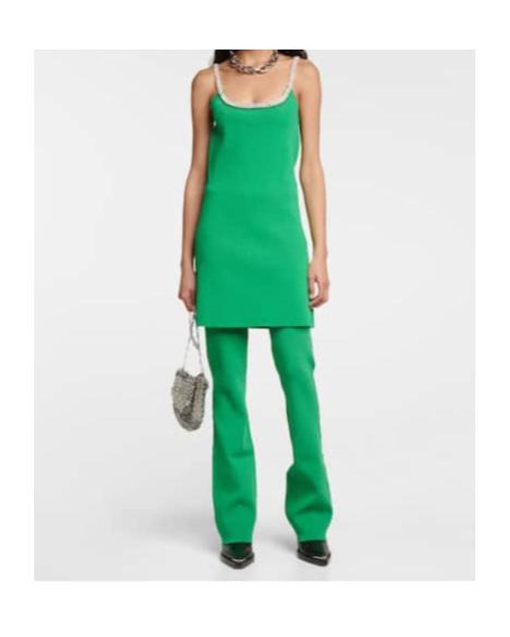 Rabanne Green Crystal-Embellished Knit Minidress