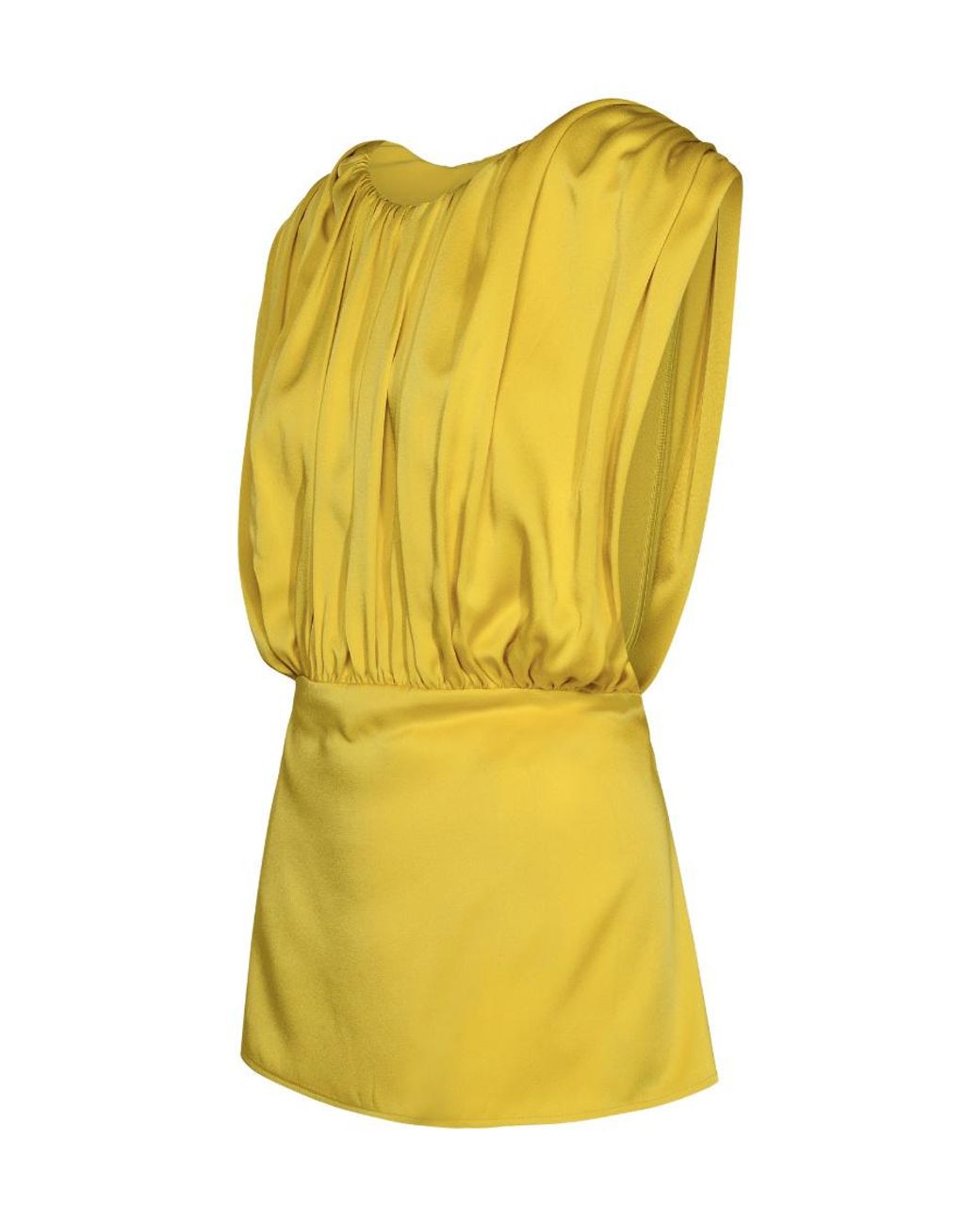 Jil Sander Yellow Gathered V-Back Satin Top