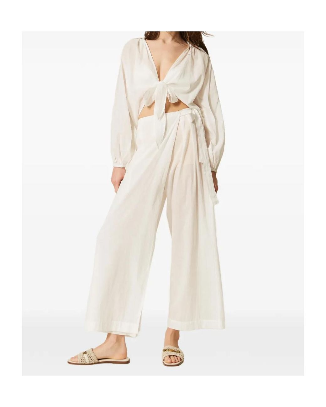 Twinset White Muslin Palazzo Trousers