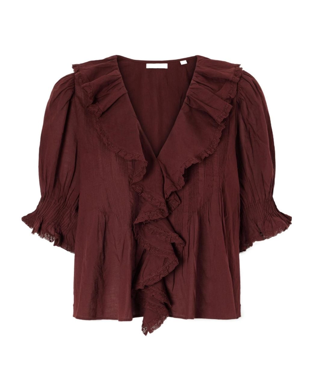 Doen Shirred Lace-Trimmed Organic Cotton Blouse