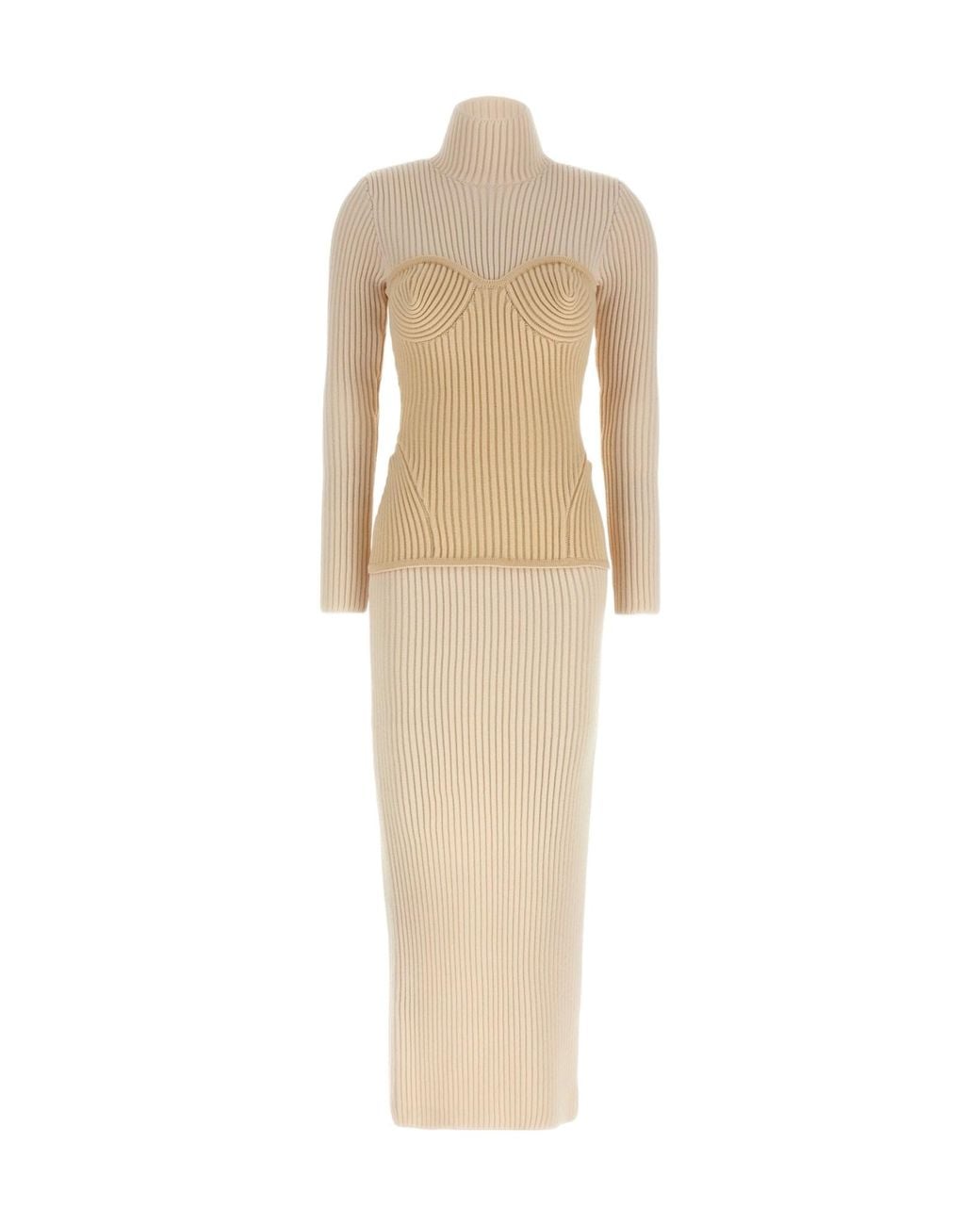 Jean Paul Gaultier Natural Ribbed Corset-Style Knitted Dress