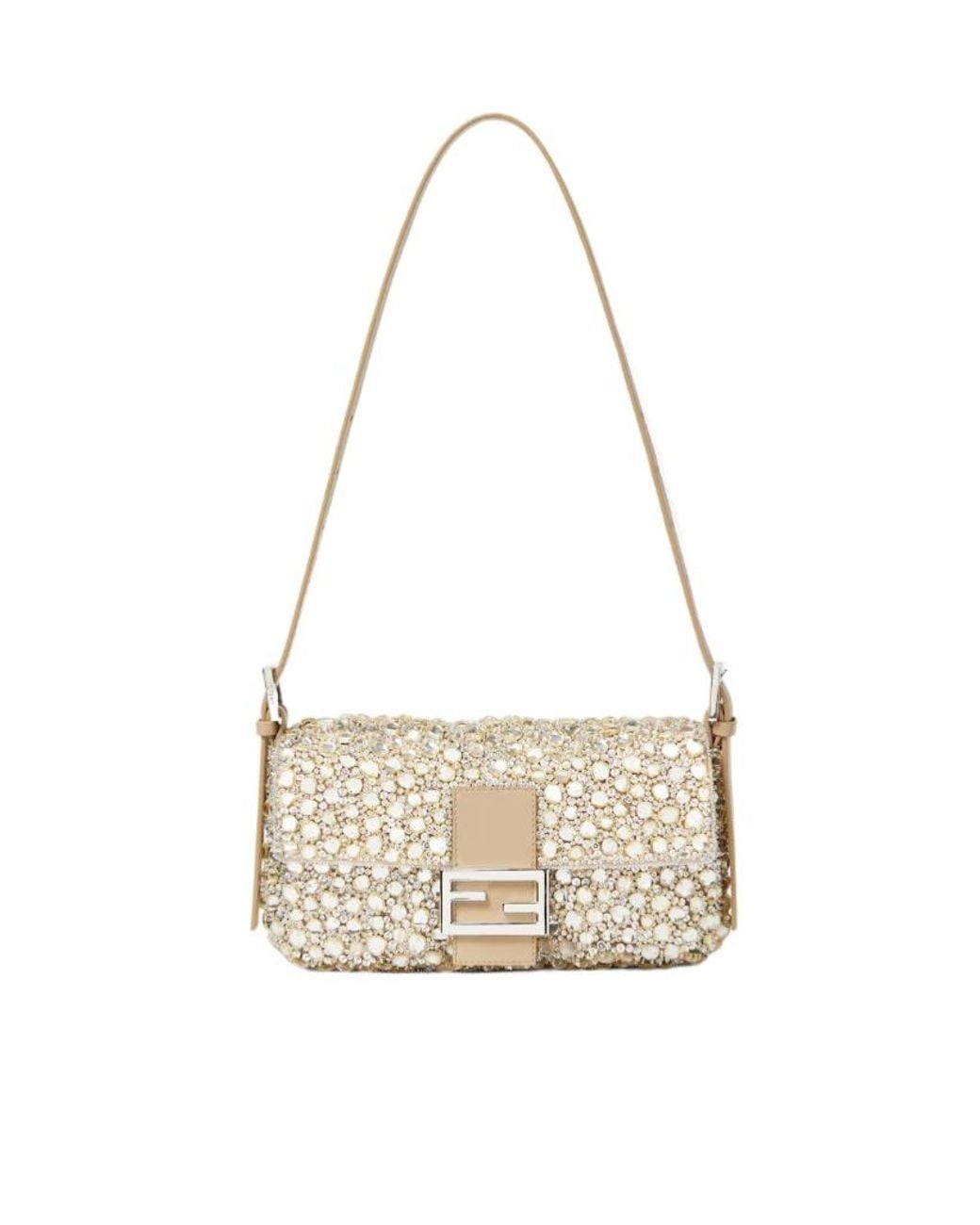 Fendi Metallic Baguette 26424 Bag Embroidered With Cabochon Crystals