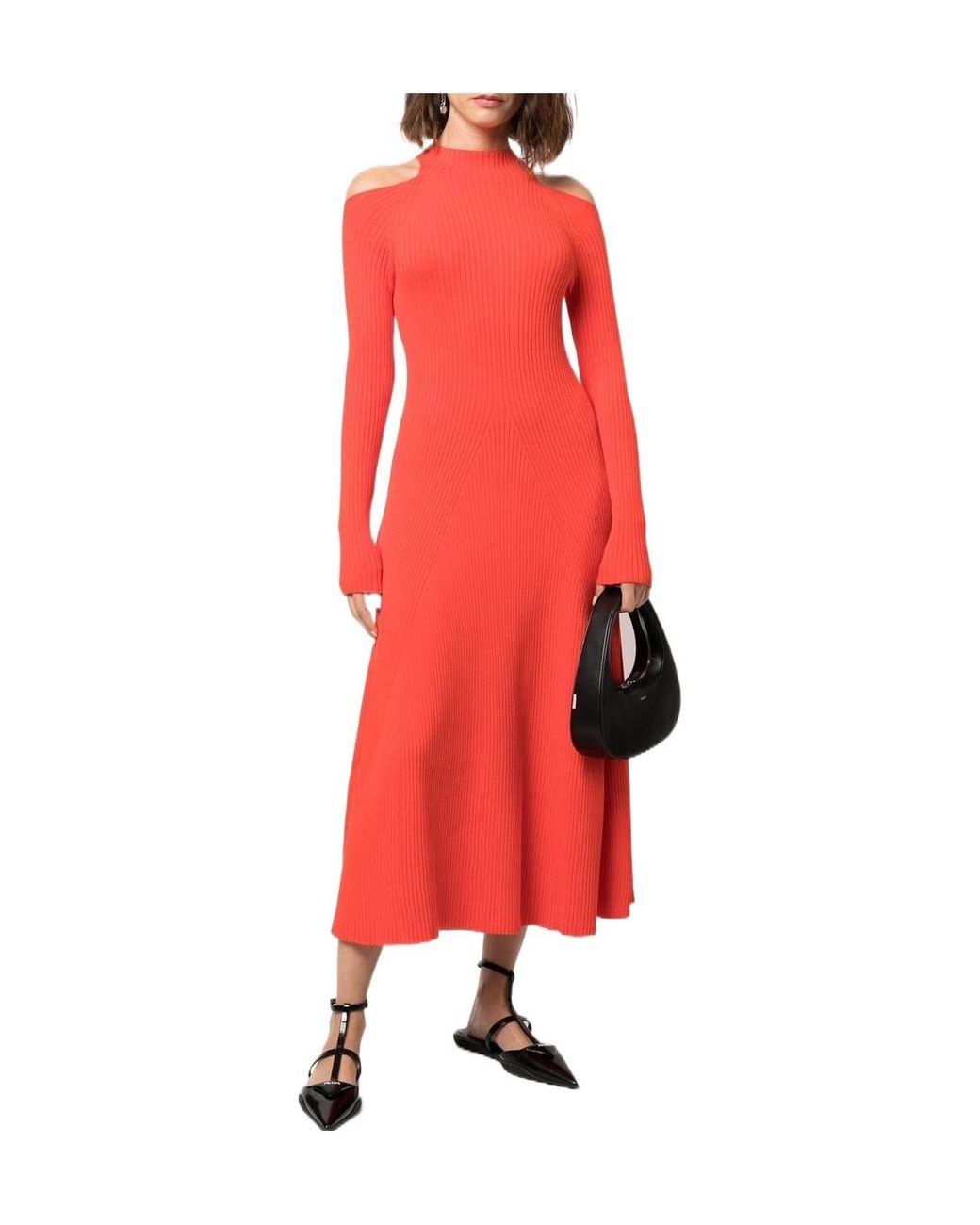 A.W.A.K.E. MODE Red Ribbed-Knit Cut-Out Dress