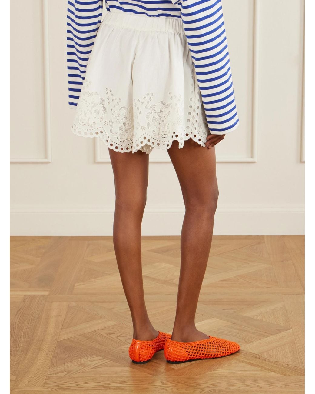 Sea White Lace-Detail Mini Shorts