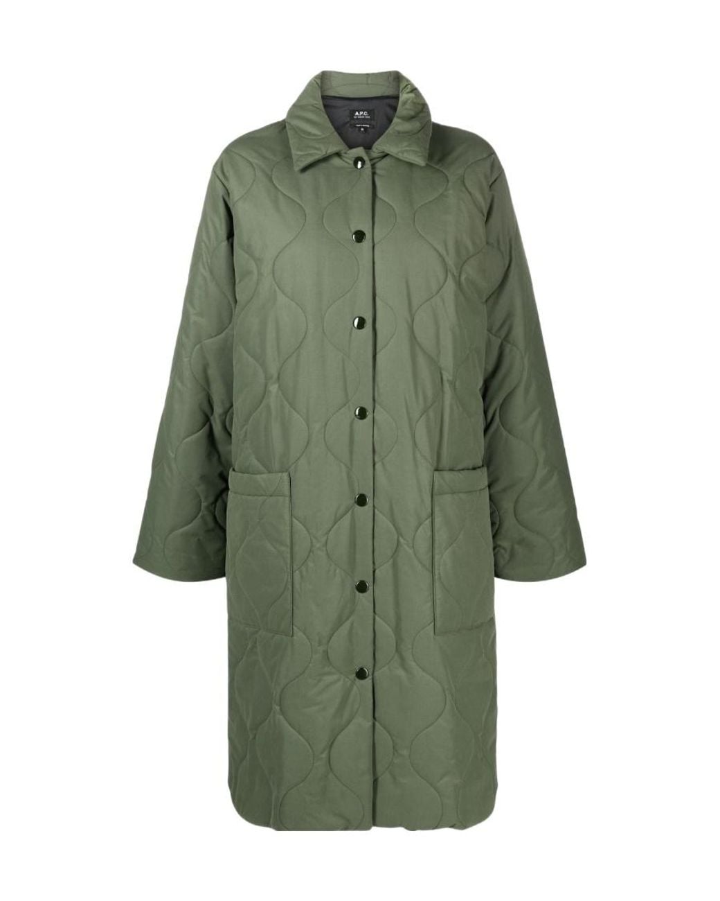 A.P.C. Green Sarah Quilted Buttoned Coat