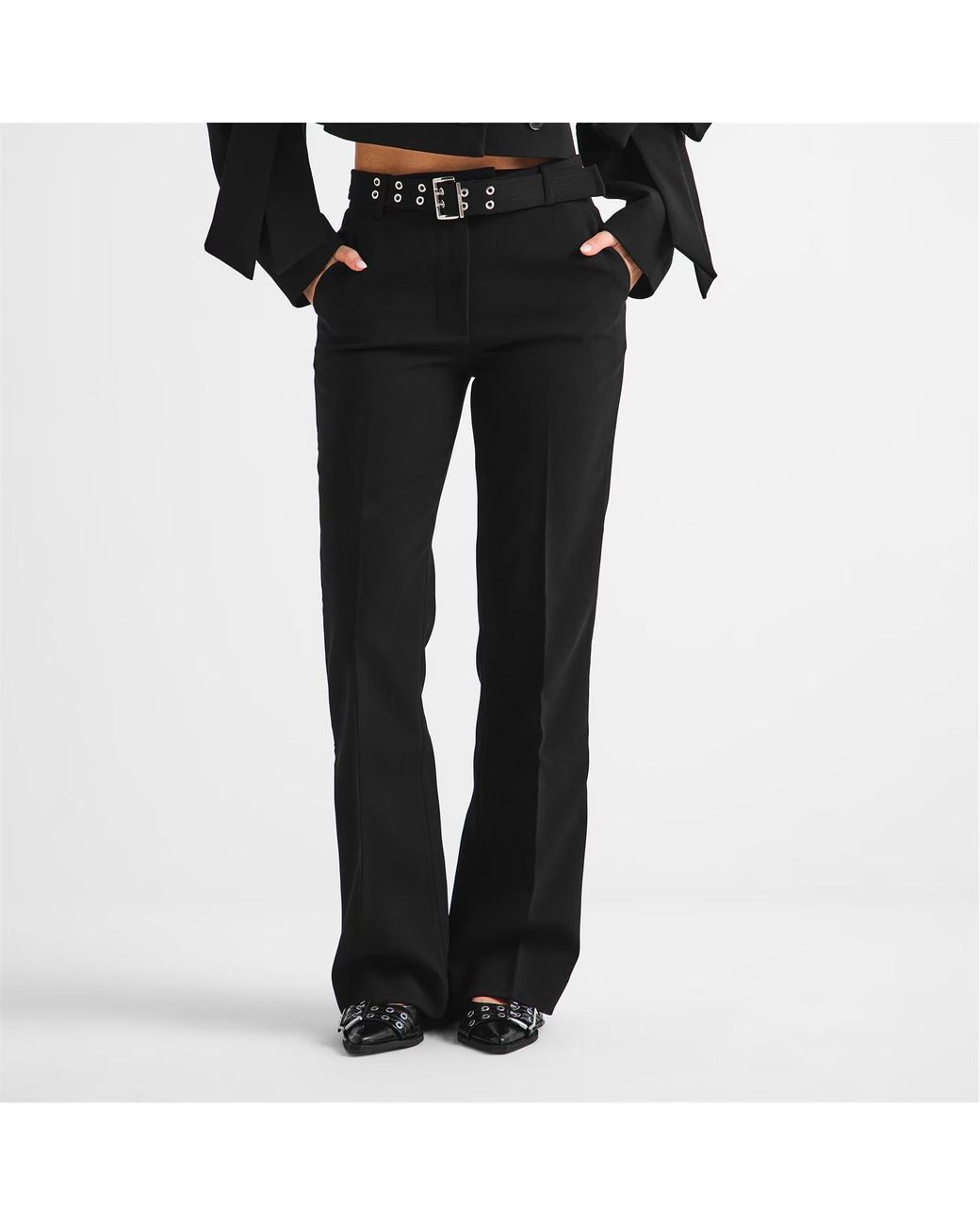Ganni Black Pin Buckle Belt Casual Pants