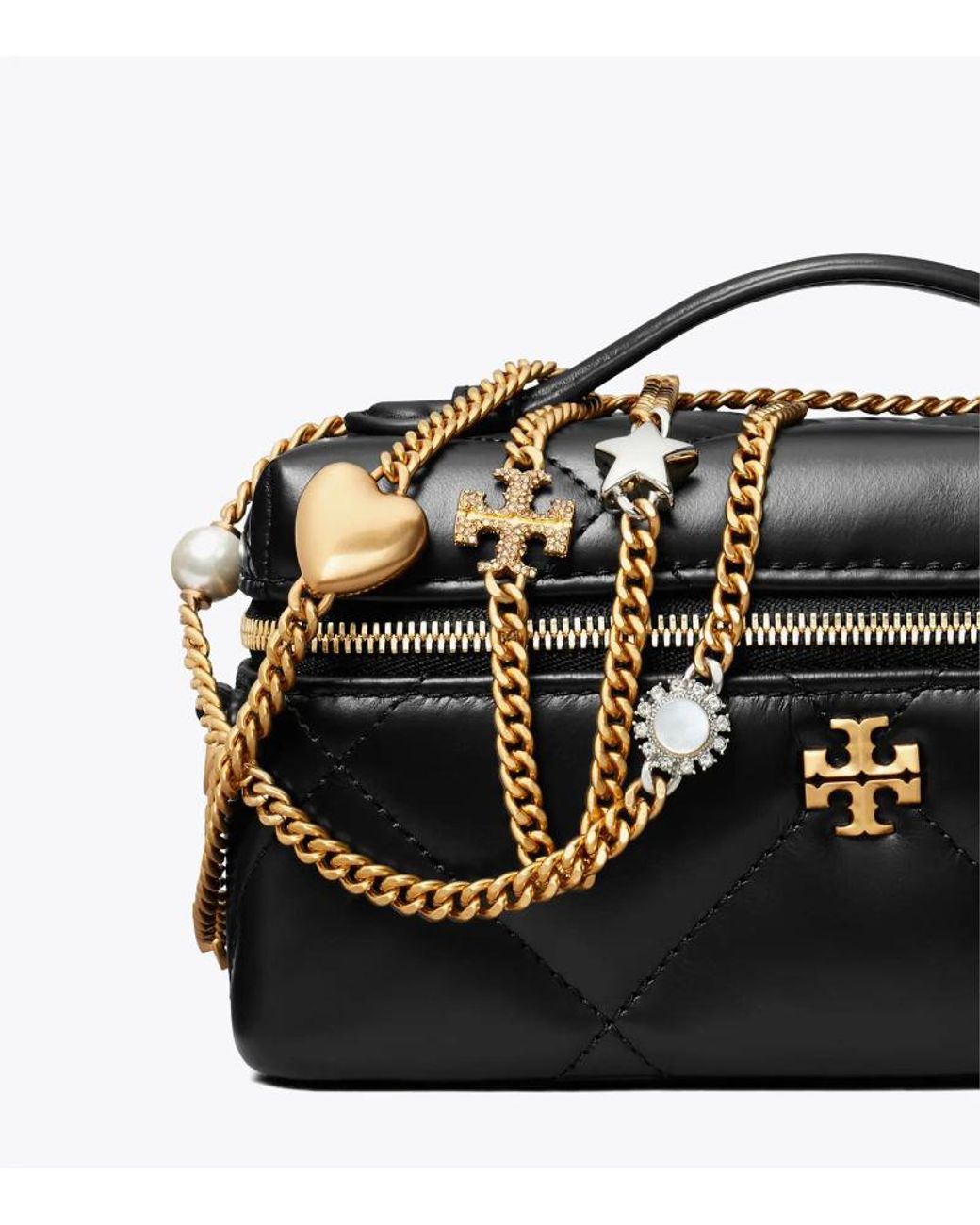 Tory Burch Black Kira Diamond Quilt Charm East-West Vanity Case