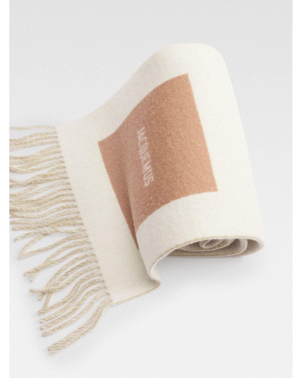Jacquemus White Logo Detailed Fringed Scarf for men