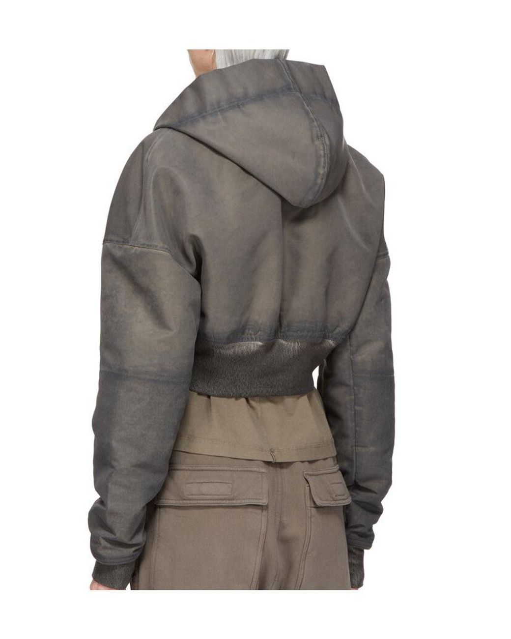 Rick Owens Gray Zip-Up Cropped Hoodie