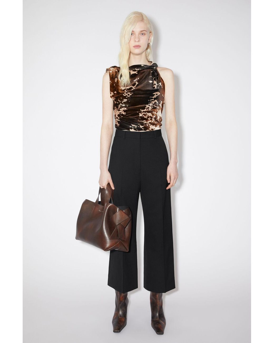 Acne Black Pressed-Crease Cropped-Leg Trousers