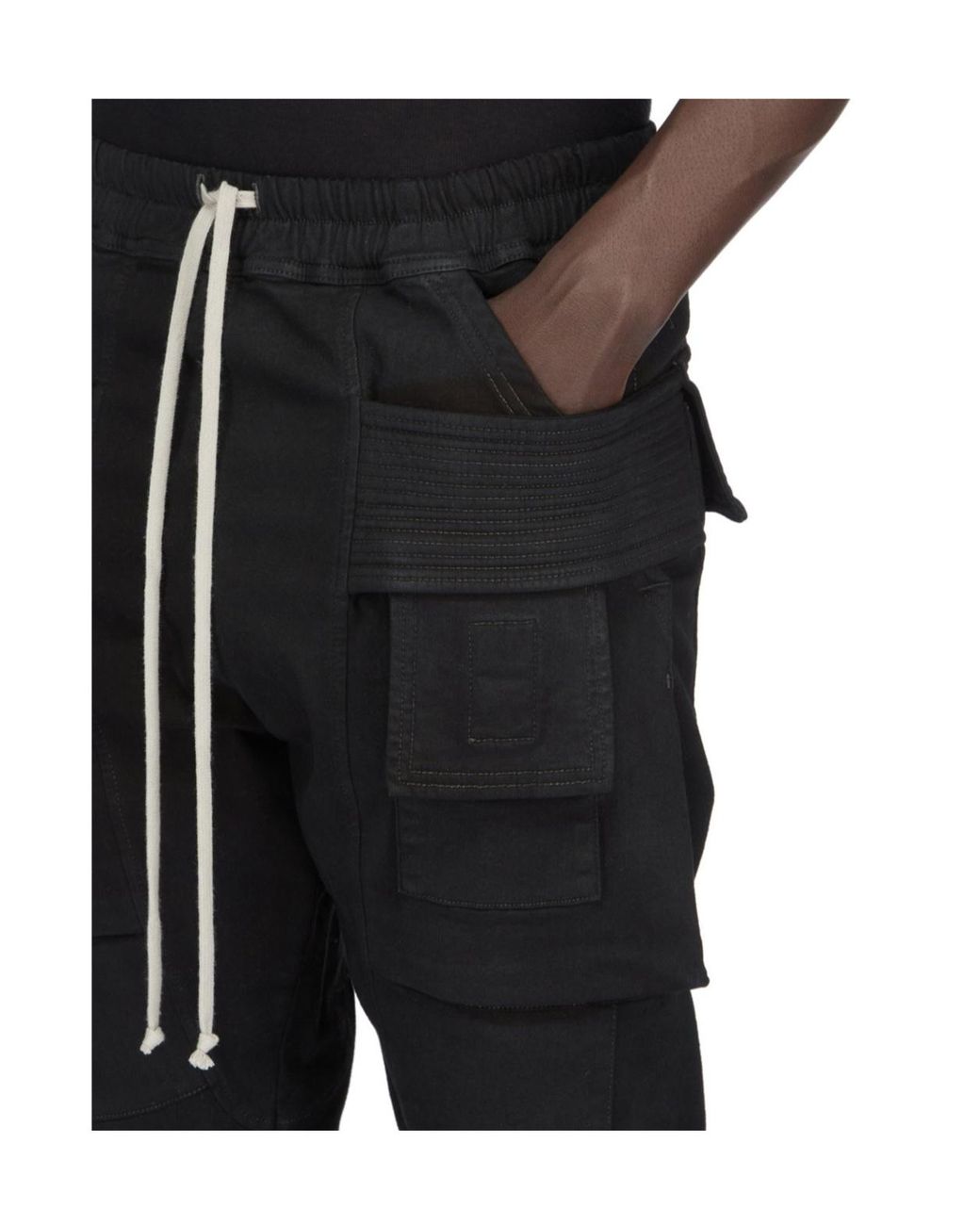 Rick Owens Black Creatch Tapered Drawstring Cargo Trousers for men