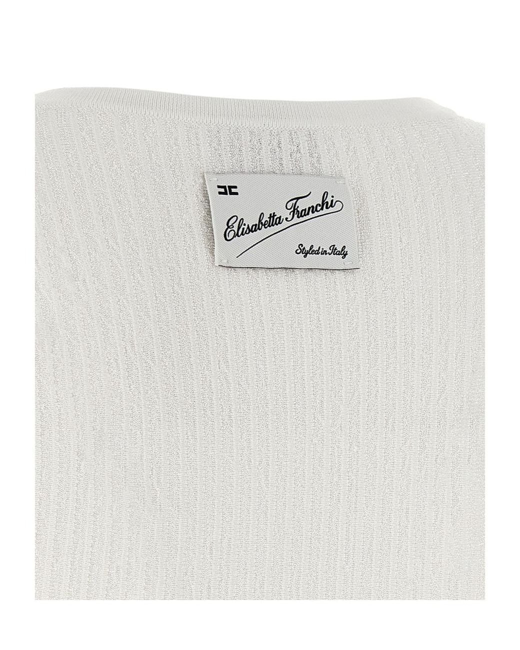 Elisabetta Franchi White Ribbed Pleated Knitted Dress