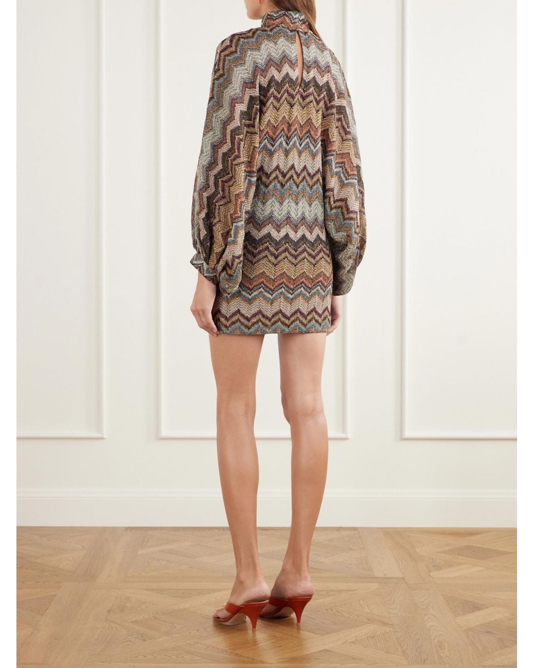 Missoni Natural Striped Metallic Crochet-Knit Mini Dress