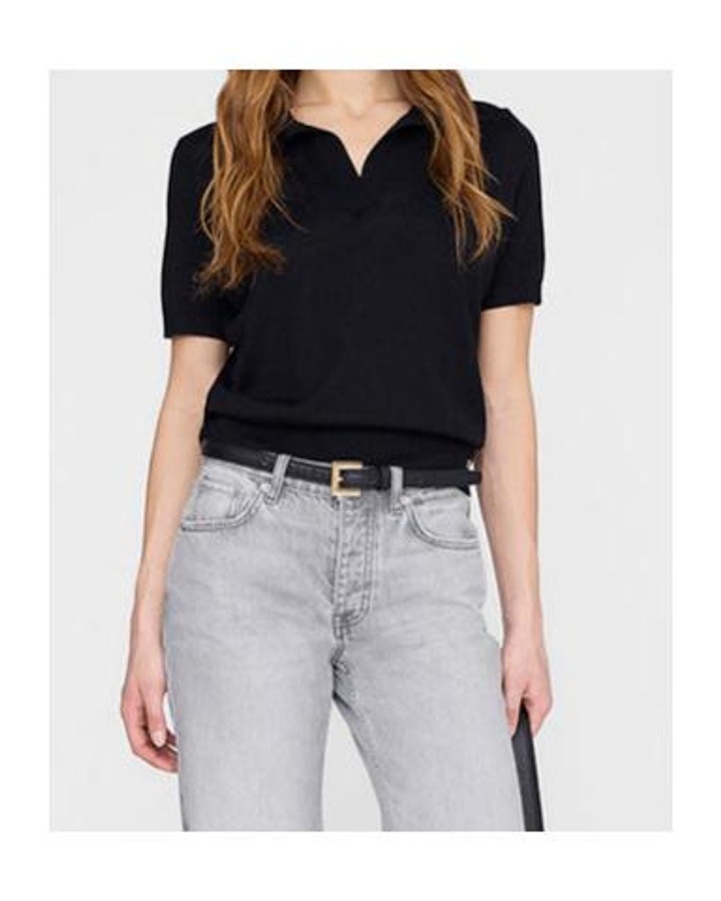 Anine Bing Black Fine-Knit Polo Shirt