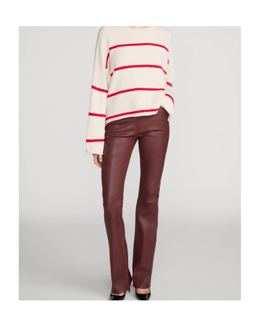 FRAME Pink Rolled Hem Striped Knitted Sweater
