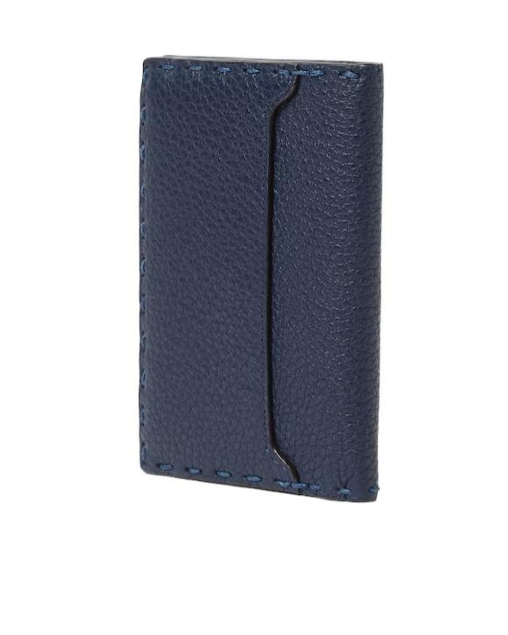 Fendi Blue Dark And Dark Selleria Card Holder With 104 Hand-Sewn Stitches for men