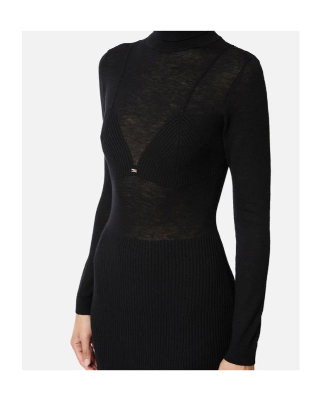 Elisabetta Franchi Black Long-Sleeved Midi Dress